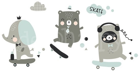 Vinilo infantil animales skate