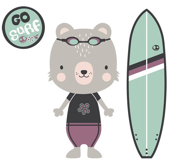 Vinilo infantil oso surf