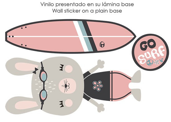 Vinilo infantil conejita surf