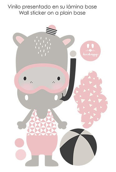 Vinilo infantil hippo playa rosa