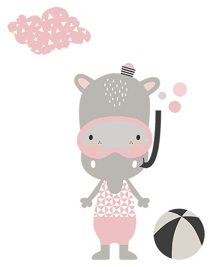 Vinilo infantil hippo playa rosa