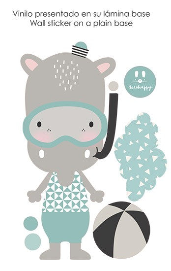 Vinilo infantil hippo playa mint