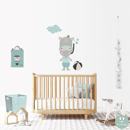 Vinilo infantil hippo playa mint