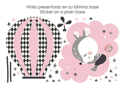 Vinilo infantil de tela Cervatillo dormido rosa