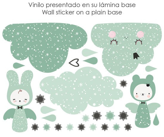 Vinilo infantil hadas de las nubes mint