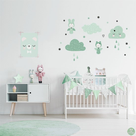 Vinilo infantil hadas de las nubes mint