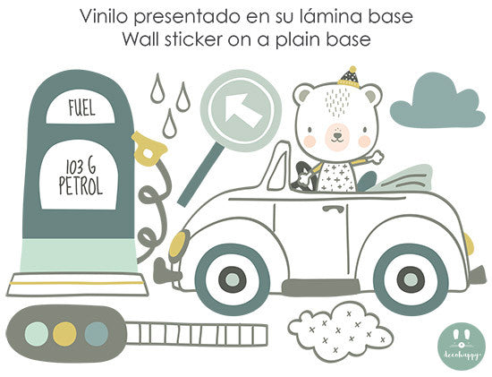 Vinilo infantil oso coche