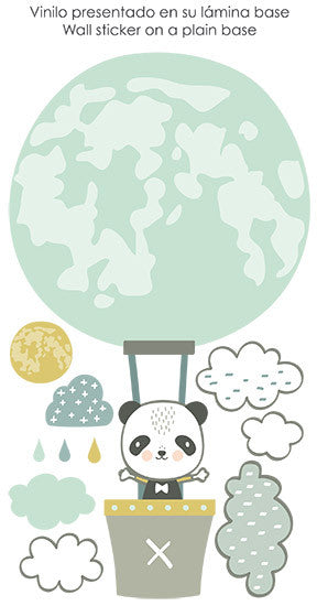 Vinilo infantil panda globo luna menta
