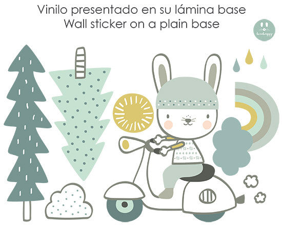 Vinilo infantil conejo vespa