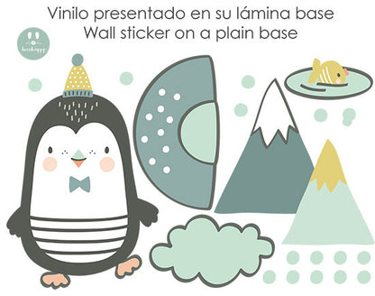 Vinilo infantil Pingu polar menta