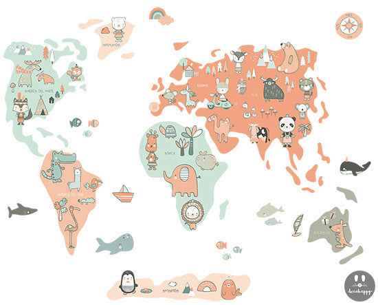 Childrens fabric wall sticker Mini World Map – Decohappy