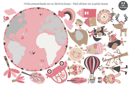 Vinilo infantil Bola Tierra rosas