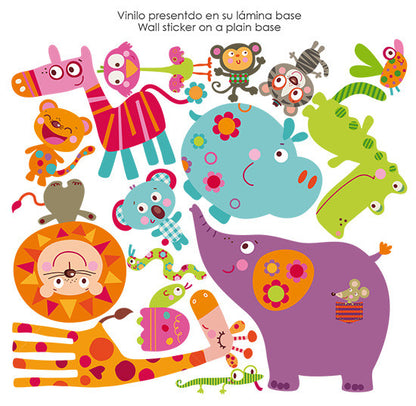 Vinilo infantil animales salvajes felices