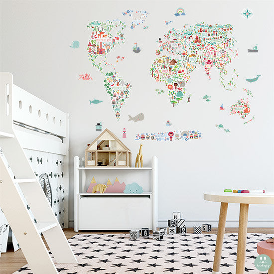 Vinilo infantil decorativo Mapa mundi