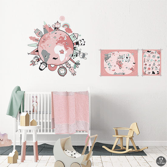 Vinilo bebe Tierra animales mini rosa