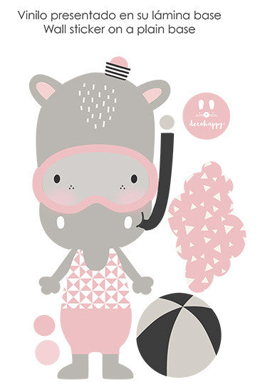 Vinilo bebe hippo playa rosa