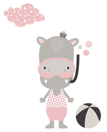Vinilo bebe hippo playa rosa
