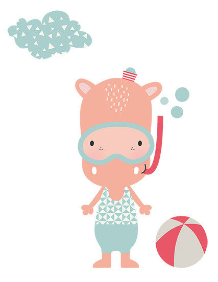 Vinilo bebe hippo playa colores
