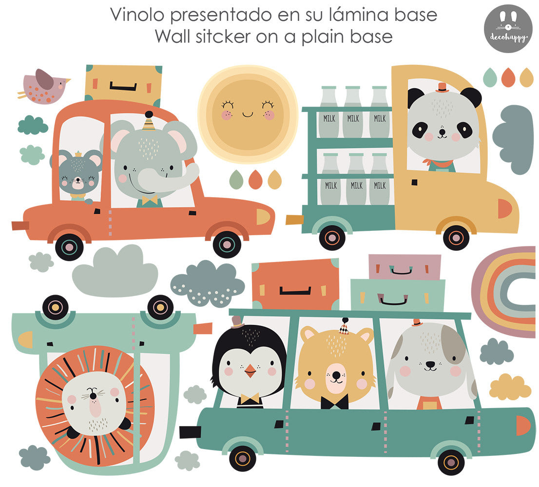 Vinilo infantil coches amigos animales