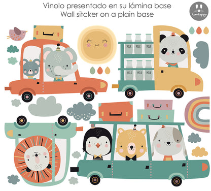 Vinilo infantil coches amigos animales