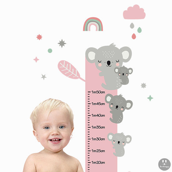 Vinilo infantil medidor koalas love rosa