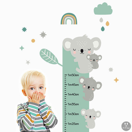 Vinilo infantil medidor koalas love menta