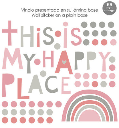 Vinilo frase This is my happy place rosas