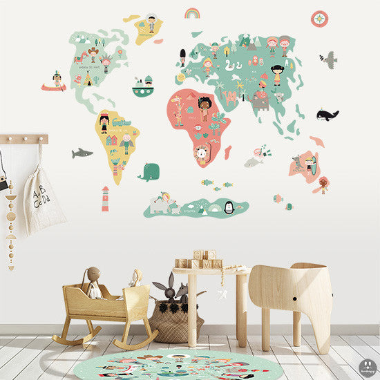 vinilos infantiles de tela mapamundi removibles tienda venta online –  Decohappy