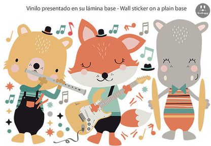 Vinilo infantil trío animales músicos