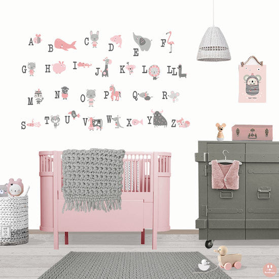 Vinilo infantil Abc animales rosa