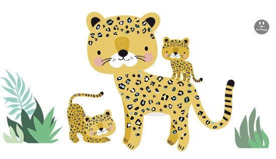 Vinilo infantil mama y bebes leopardos salvajes