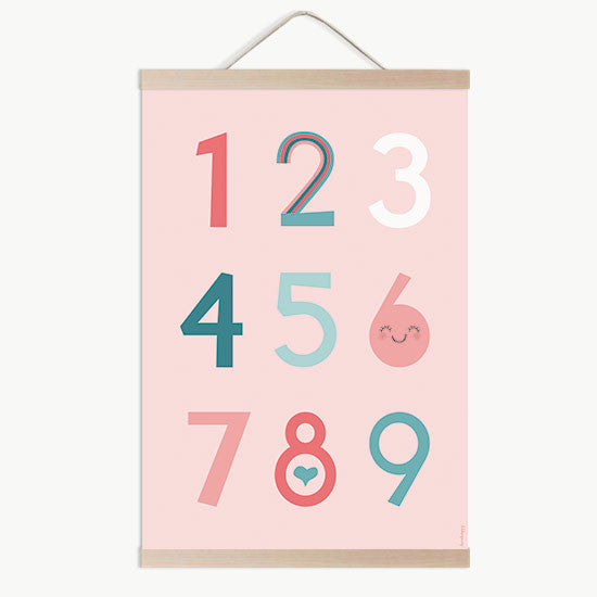 Lámina infantil números minimalista rosa