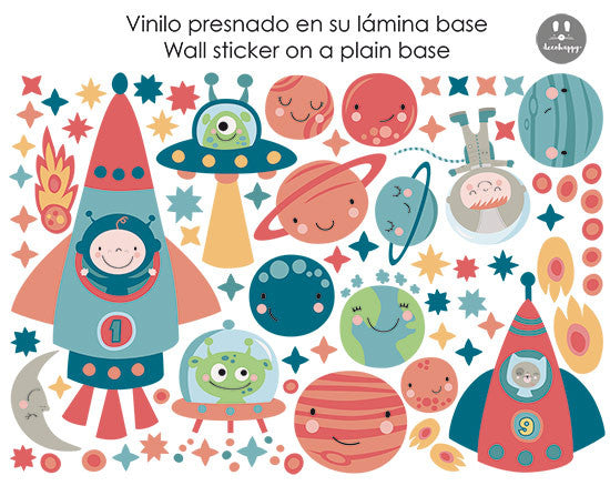 Vinilo infantil Cohetes del Espacio happy