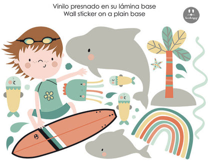 Vinilo infantil peque surf colores