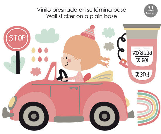 Vinilo infantil chica en coche