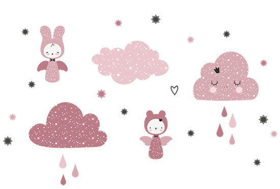 Vinilo bebe hadas de las nubes rosa