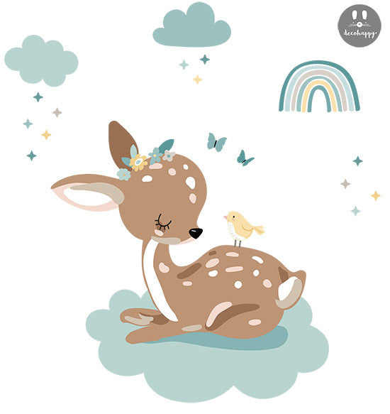 Vinilo bebe Bambi nube azul