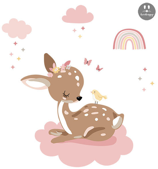 Vinilo bebe Bambi nube rosa