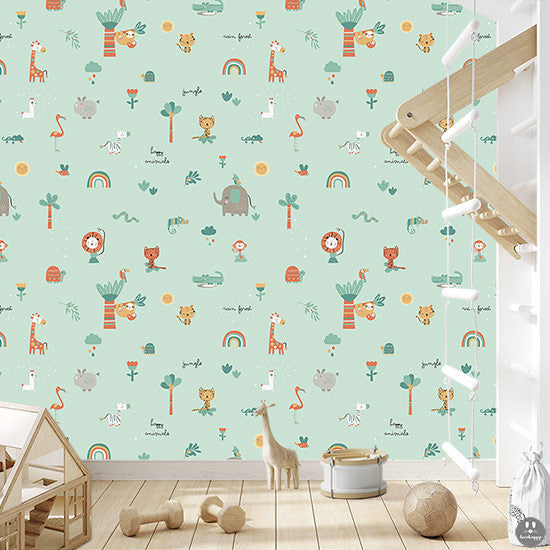 Papel pintado infantil selva happy