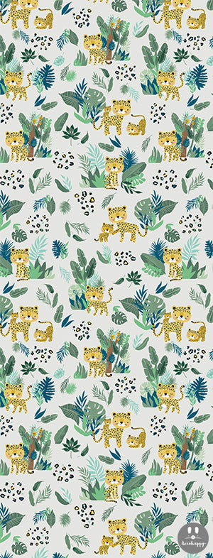 Papel pintado infantil tigres jungla salvaje fondo claro