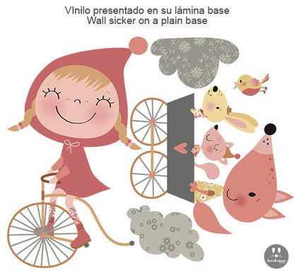 vinilo infantil Caperufeliz y sus amiguitos rosas vintage