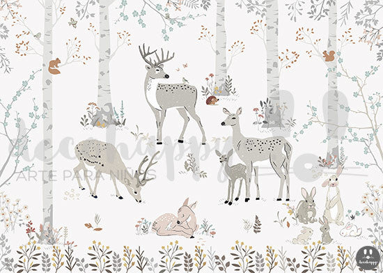 Mural infantil amigos del bosque ciervos