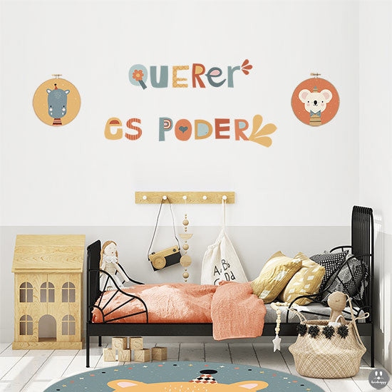 Vinilo Infantil de pared Sé Feliz con frase educativa para habitación  infantil -  España