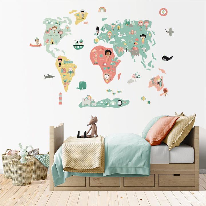 Vinilo infantil decorativo Mapa mundi