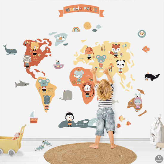 Mapa mundi infantil con dibujos :-), Los mejores mapas en vinilo