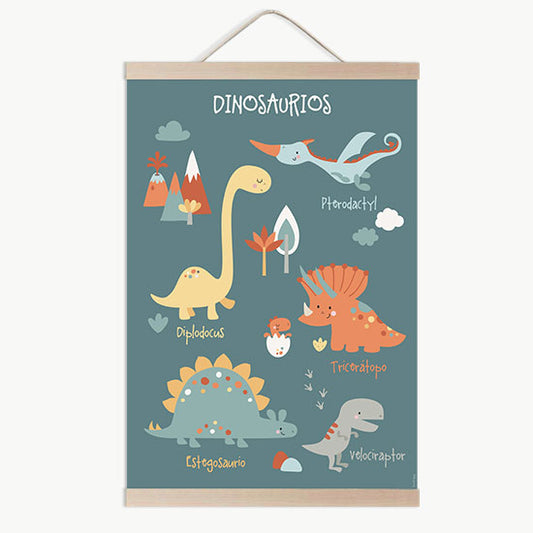 Lámina infantil dinosaurios fondo azul