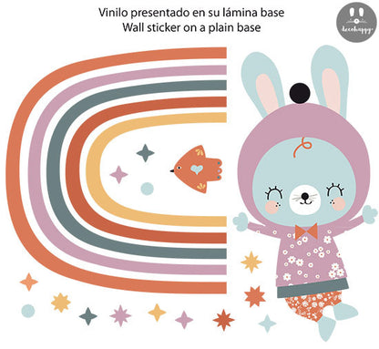 Vinilo infantil conejita arcoíris