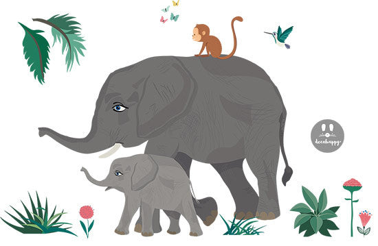 Vinilo infantil elefantes india salvaje