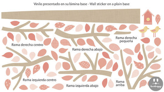 Vinilo infantil árbol textura tela rosa