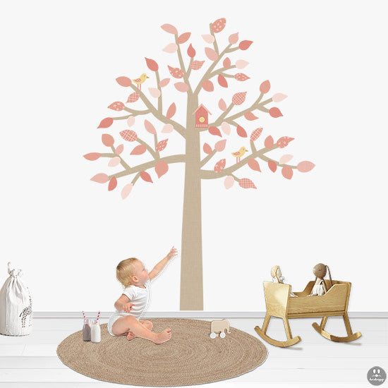 Vinilo infantil árbol textura tela rosa